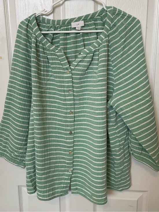 J. Jill Tops - J Jill gauze Green Striped Button-Front top 3/4 sleeve cotton